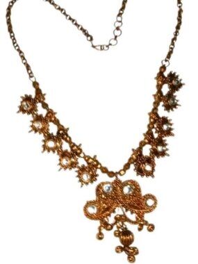 Vintage Copper Art Glass Necklace Clear Cabochon Pendant